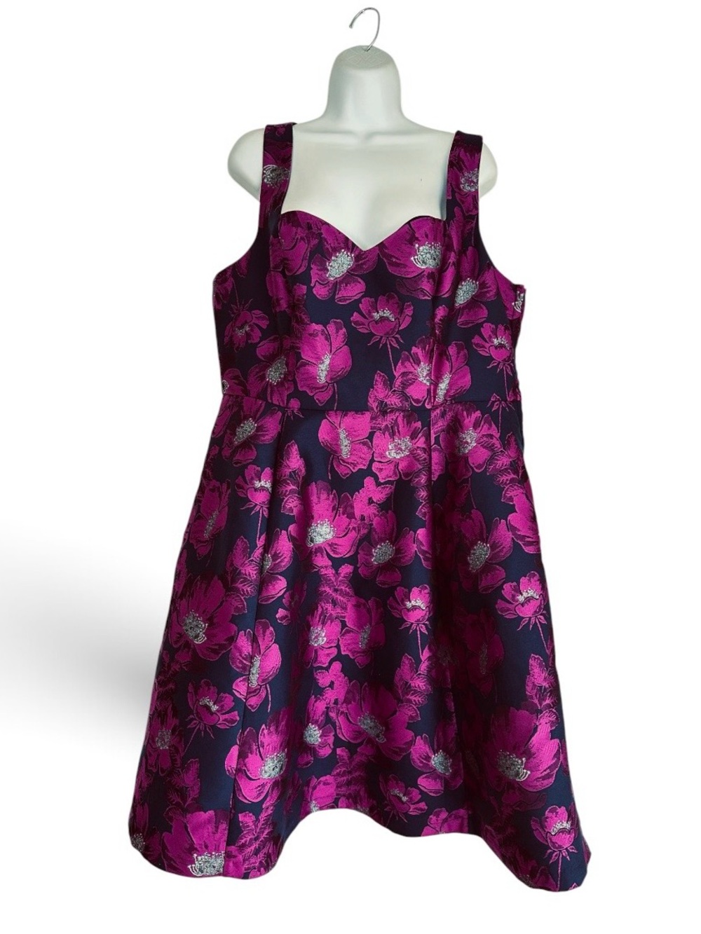 ModCloth Floral Jacquard Fit n Flare Pink and Navy Dress Size 1x